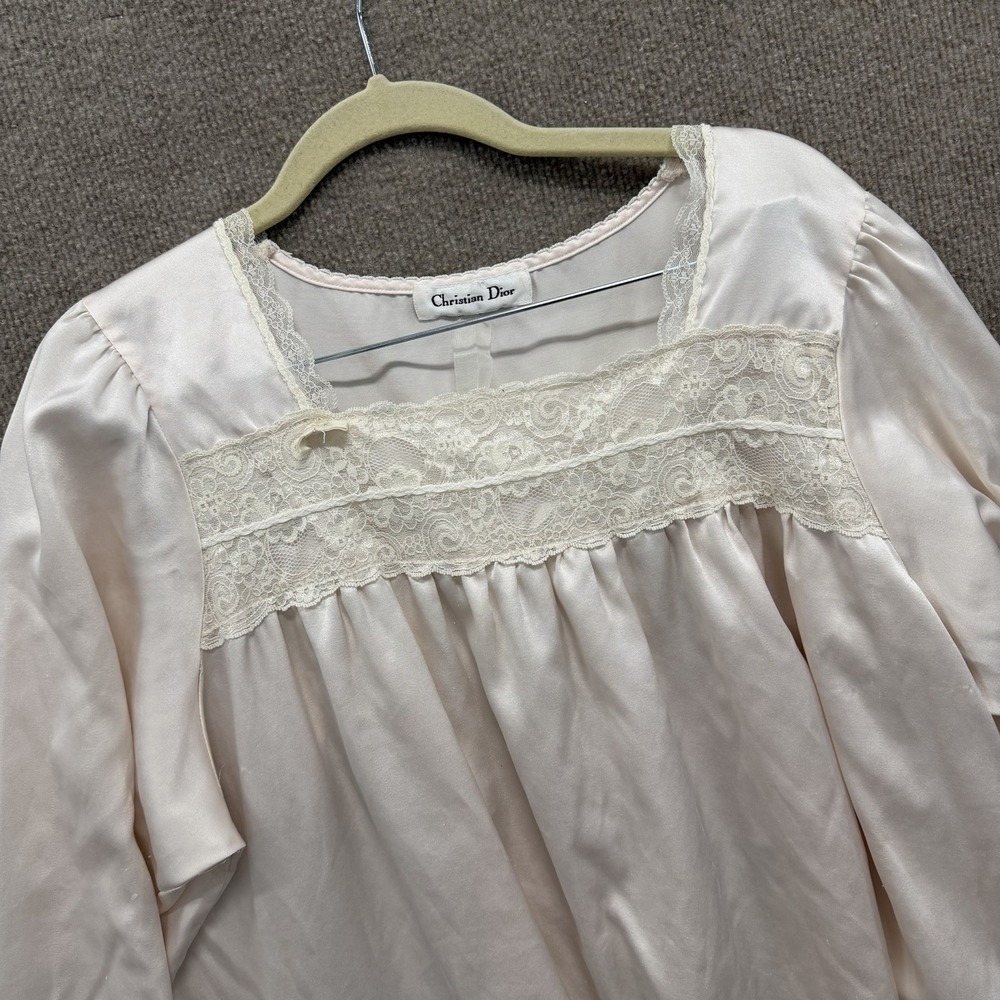 VTG Christian Dior Dress Long Nightgown Women Pearl-White USA Poly-Cotton